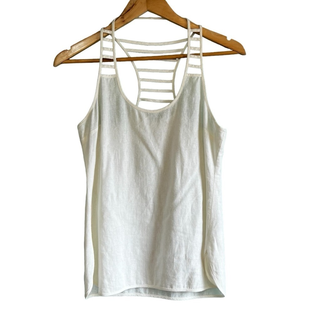 Loeffler Randall linen blend off white tank top size 0 excellent condition - Picture 2 of 8